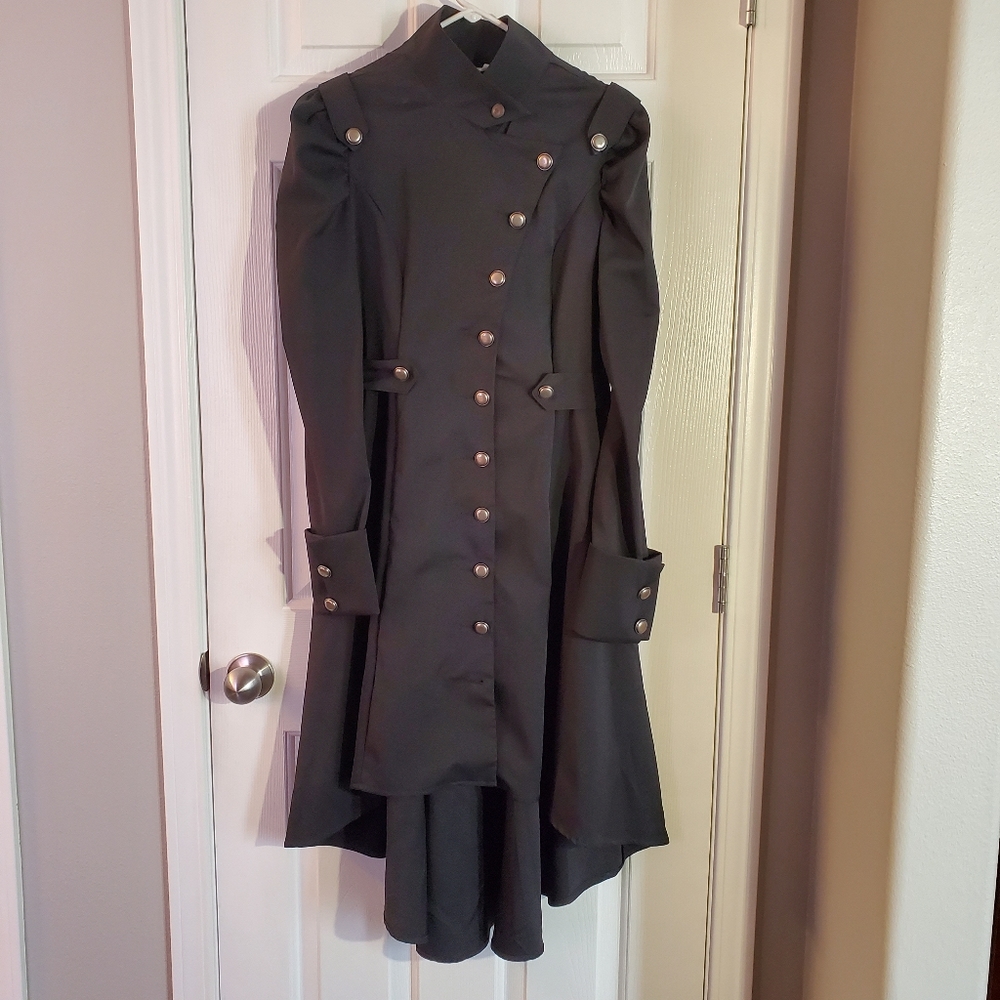 Black women's military style trench coat.